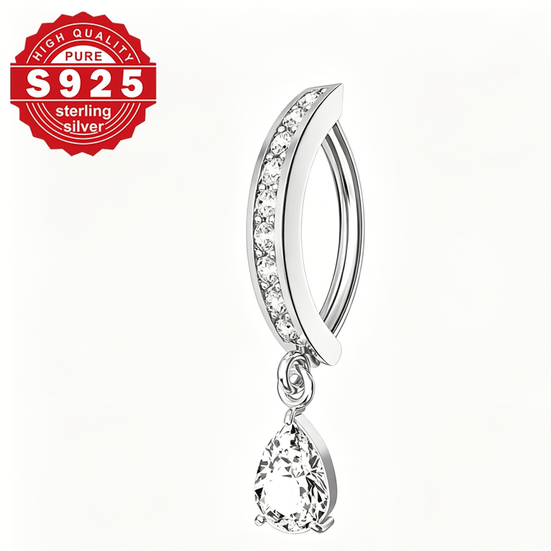 Women's S925 Sterling Silver Navel Stud with Synthetic Zirconia